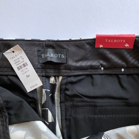 NWT Talbots Hampshire Pants Curvy Fit 8P Ankle Length Black Ivory Leaf Print - Picture 12 of 14